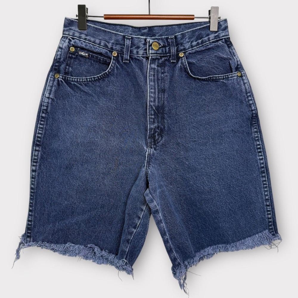 Vintage Chic Denim Cutoff Shorts 26" Waist Dark Wash High Rise‎ Raw Hem Boho